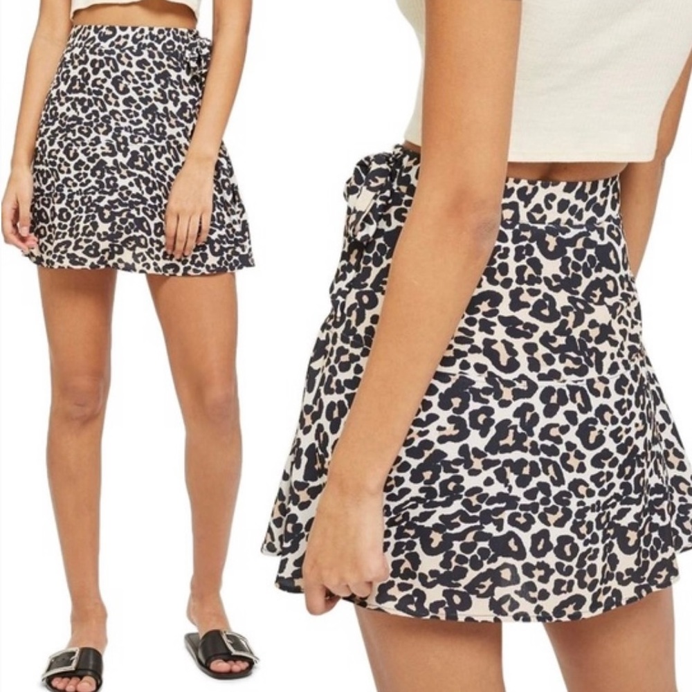 Topshop Leopard Print Flippy Tie Skirt
